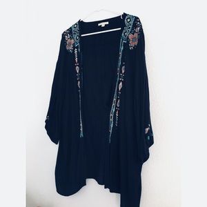 AEO Black Kimono with Colorful Stitching